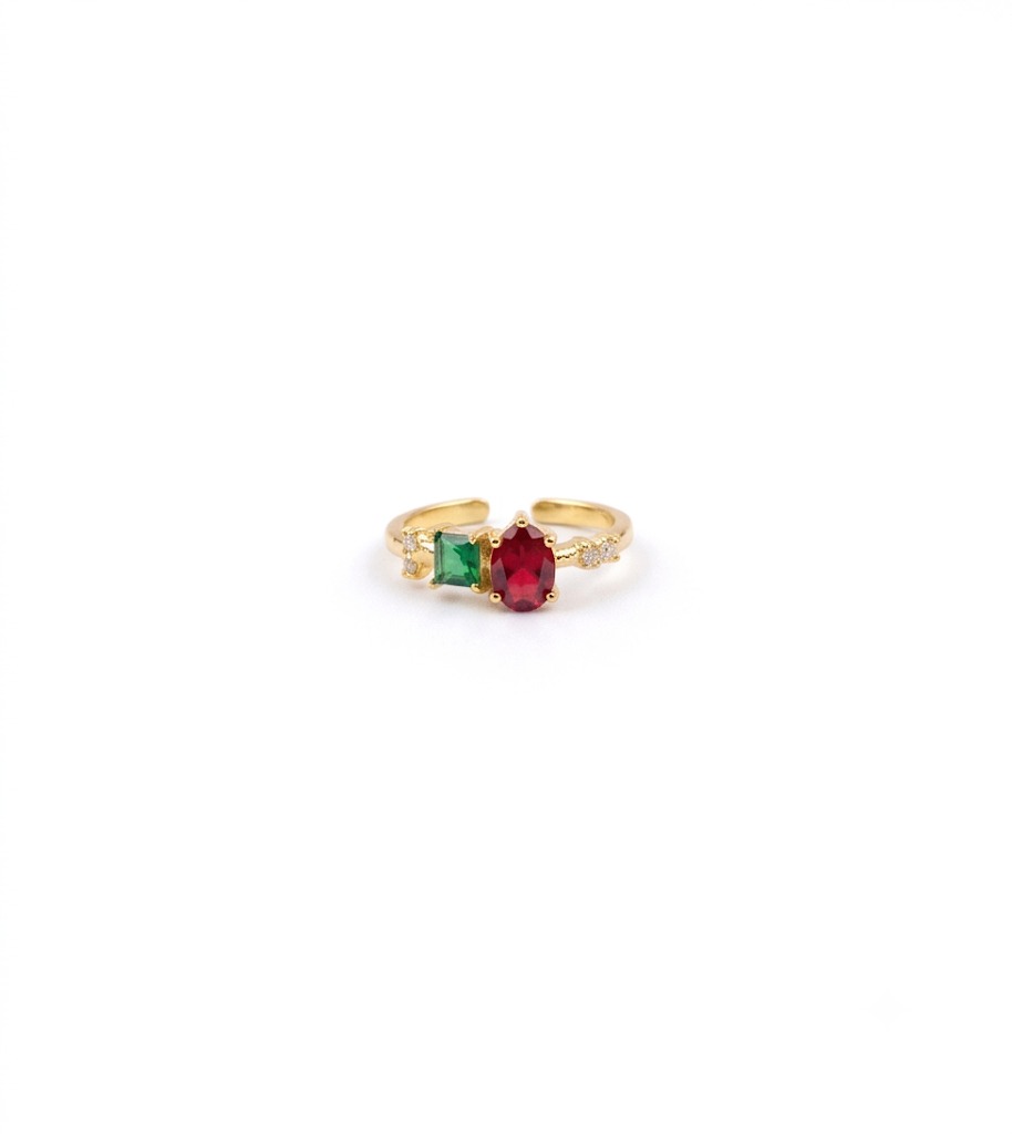 Ruby & Emerald Dual Stone Open Ring